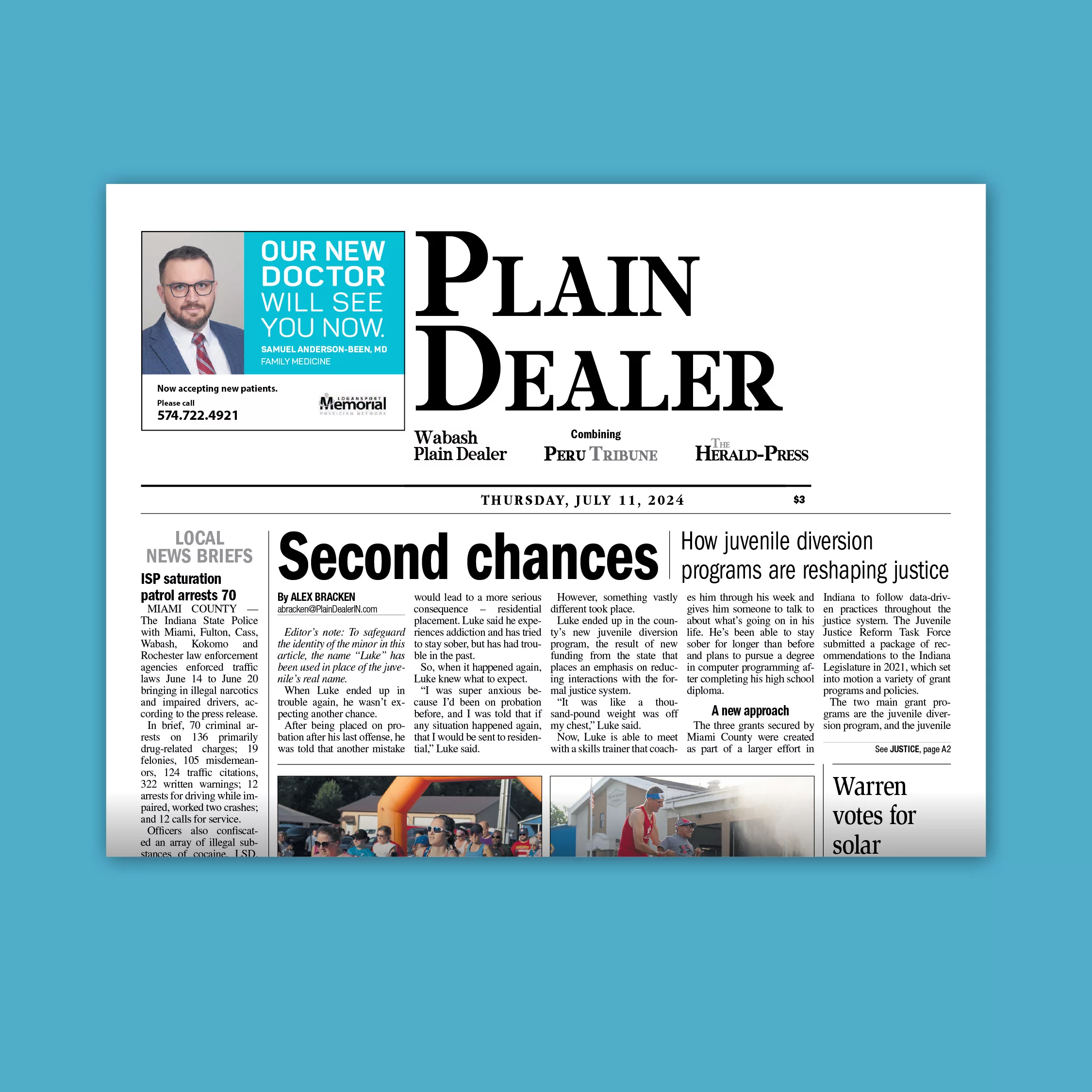 A rendering of the Indiana Plain Dealer shows a headline.